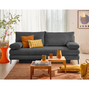 Elton - canapé 3 places convertible avec coffre en velours côtelé - Gris