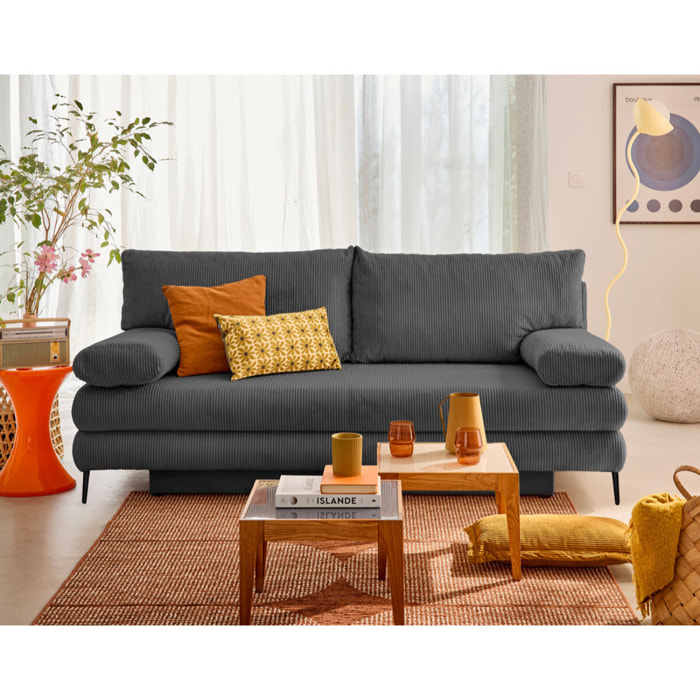 Elton - canapé 3 places convertible avec coffre en velours côtelé - Gris