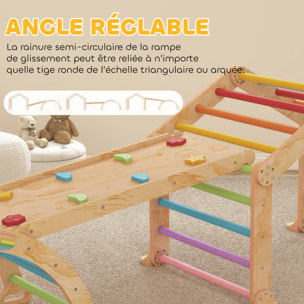 Triangle d'escalade enfant pliable 9 en 1 - aire de jeu enfant - bois naturel multicolore