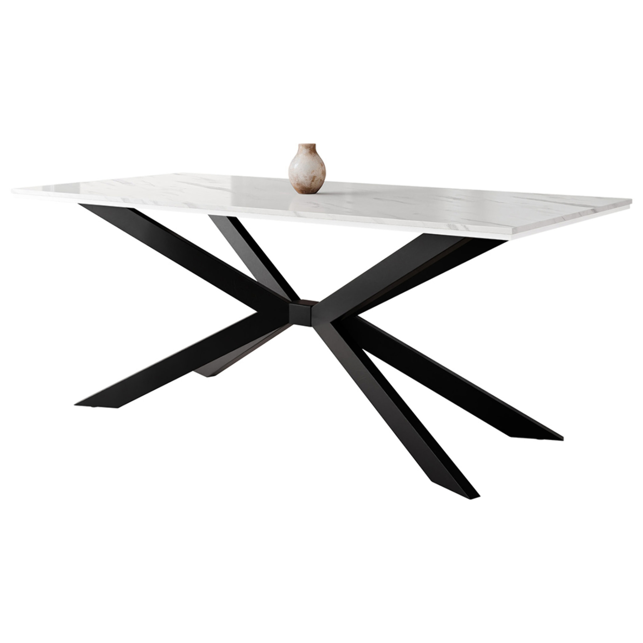 Casey - table à manger - plateau effet marbre - pieds en métal - 4 à 8 personnes - Blanc / Noir