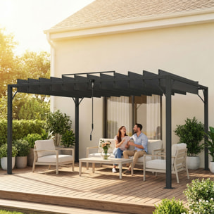 Pérgola de Jardín 3x4 m, Cenador de Jardín con Techo de Lamas Orientables a 135°, Estructura de Aluminio, Protección UPF50+, Pabellón para Exterior, Patio, Terraza, Gris Oscuro