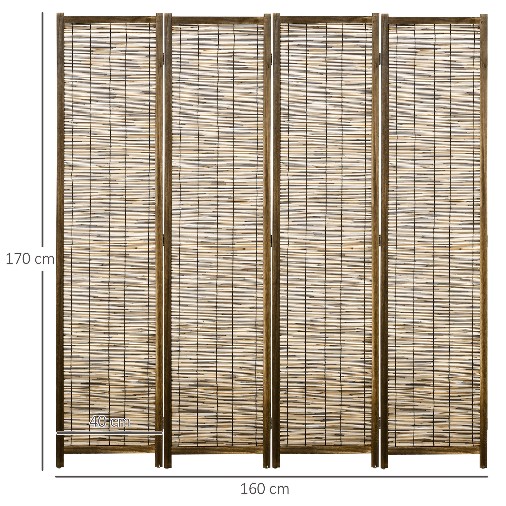 Paravent intérieur 4 panneaux pliables séparateur de pièce bois de paulownia roseau