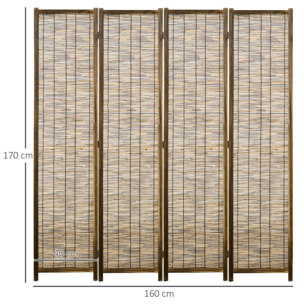 Paravent intérieur 4 panneaux pliables séparateur de pièce bois de paulownia roseau