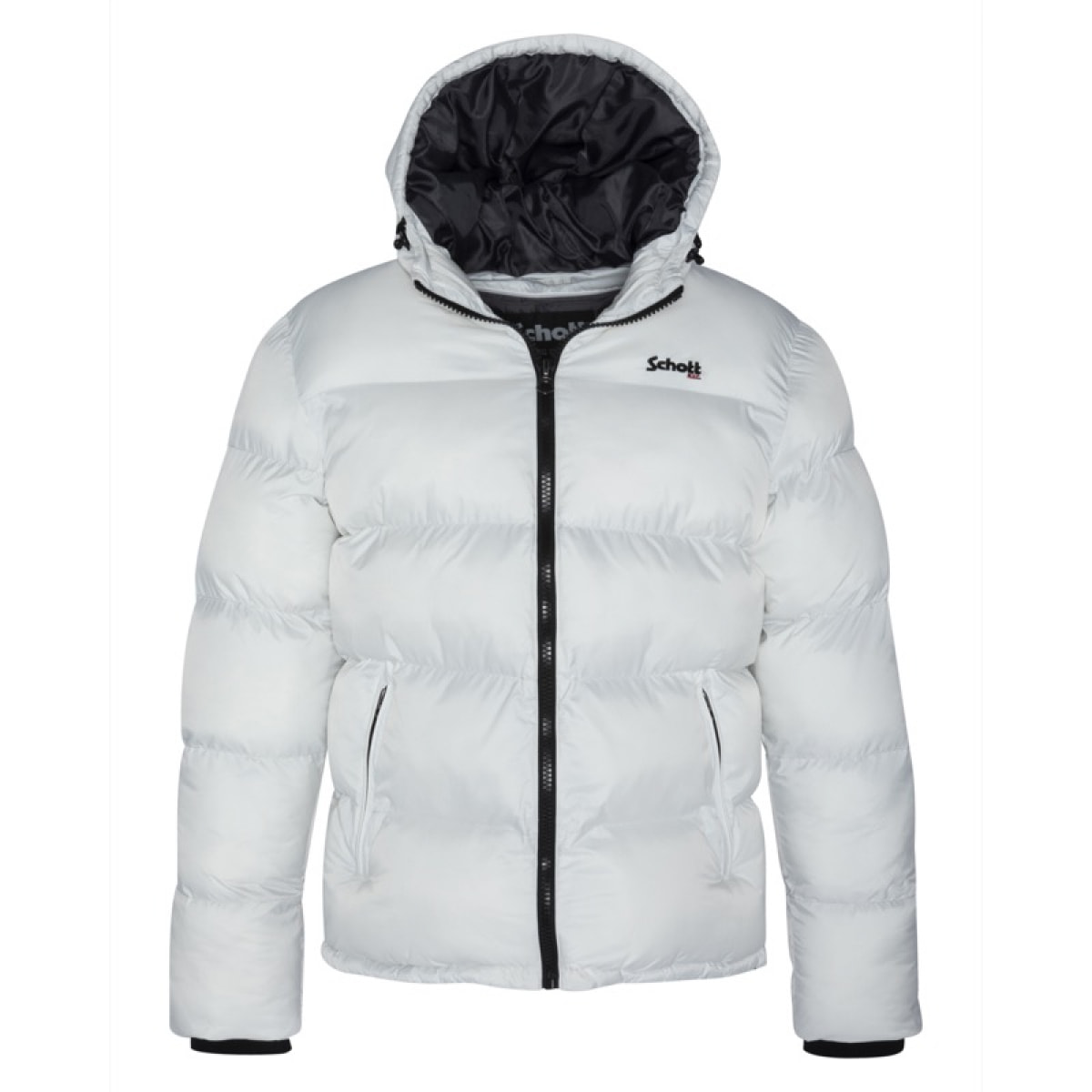 IDAHO2 SIMPLE HOODED &  PADDED JACKET W/ SCHOTT NYC CHEST EMBROIDERY  100% NYLON Bianco