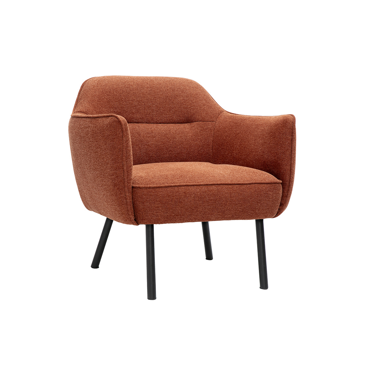 Fauteuil design en tissu effet velours texturé terre brûlée et métal noir LAURENS