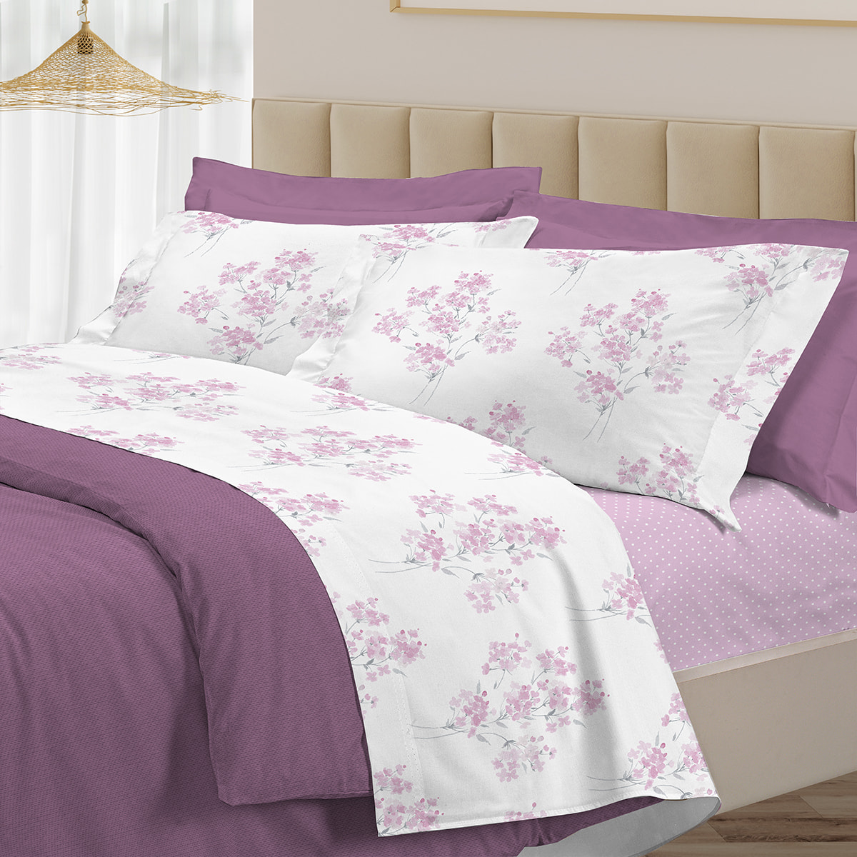 Completo letto primavera rosa 100% cotone