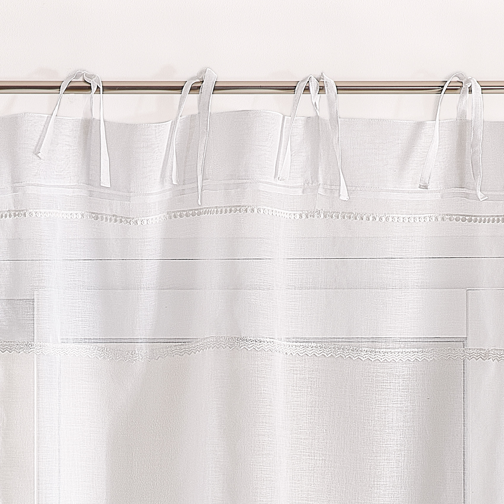 Voilage avec rubans macramé - Blanc