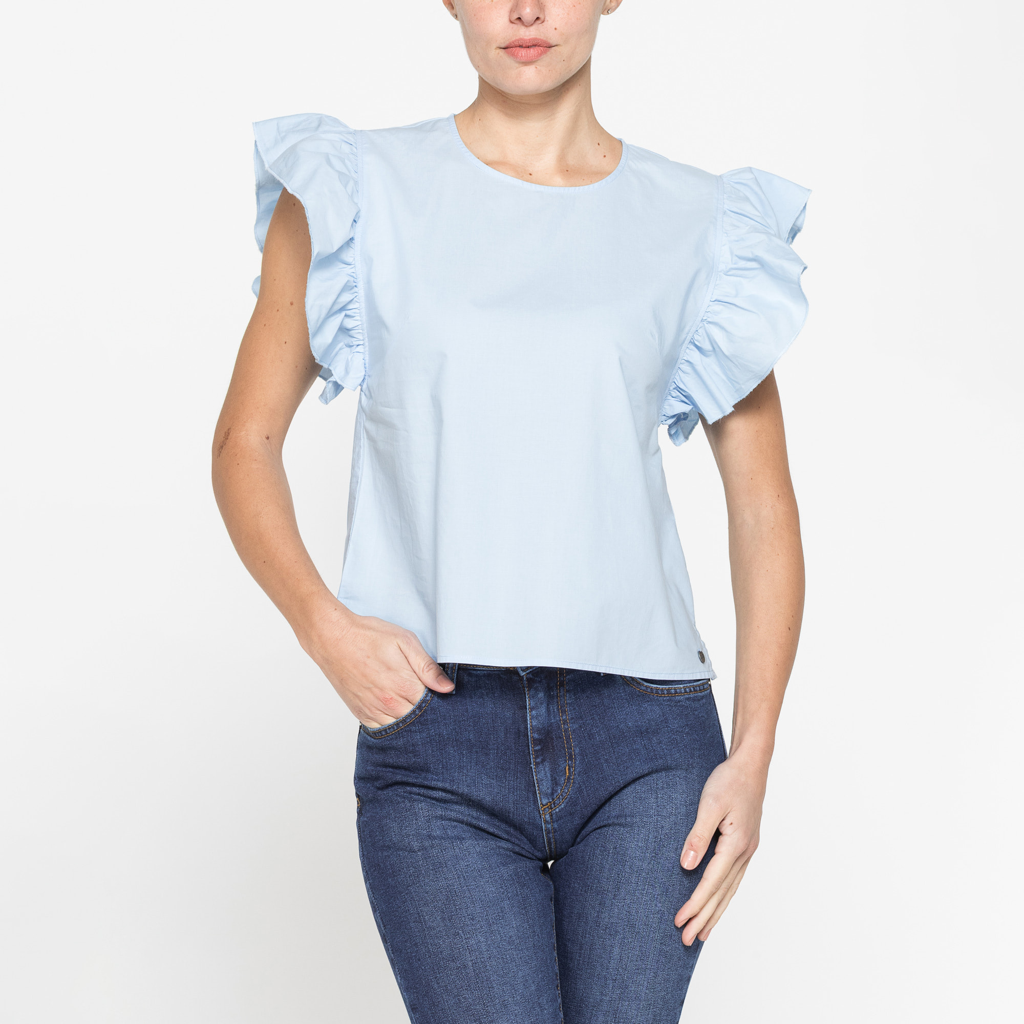 BLUSA CON MANICHE ARRICCIATE IN COTONE