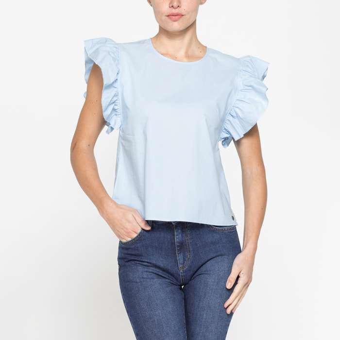 BLUSA CON MANICHE ARRICCIATE IN COTONE