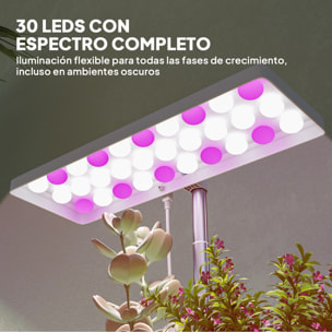Lámpara de Planta Interior, 30 LED, Luz de Crecimiento de Espectro Completo, Ajustable en Altura con Temporizador Automático 8/12/16/24H, 5 de Brillo y 3 Cajas para Invernadero, Jardín