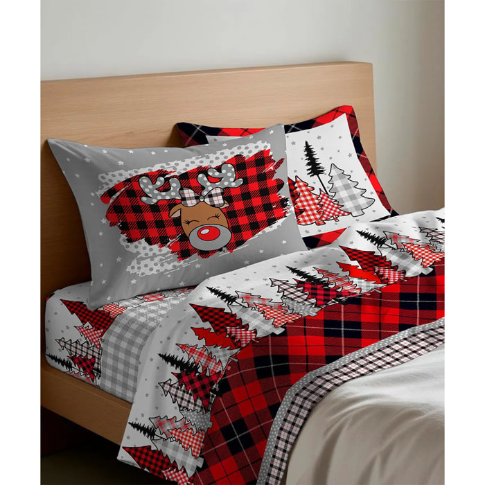 Lenzuolo Inferiore Angolare RENNA 100% Cotone e Made in Italy baita tema natalizio