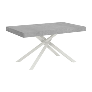 Table extensible 90x140/400 cm Karida gris béton pieds blanc