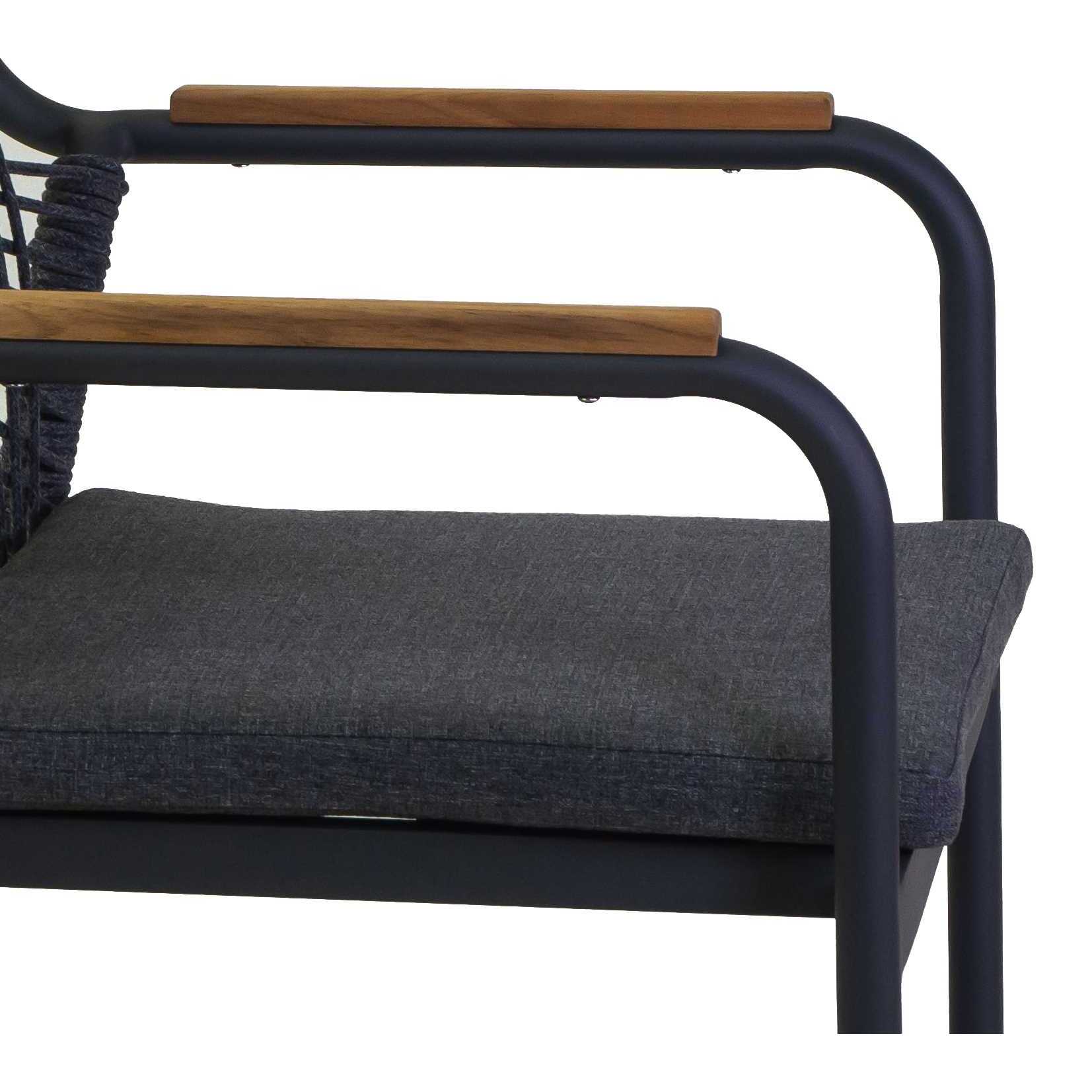 Poltrona Vacchetti Dean in alluminio antracite con corda e cuscino grigio cm56x62h85