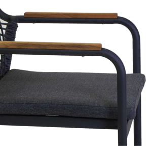 Poltrona Vacchetti Dean in alluminio antracite con corda e cuscino grigio cm56x62h85