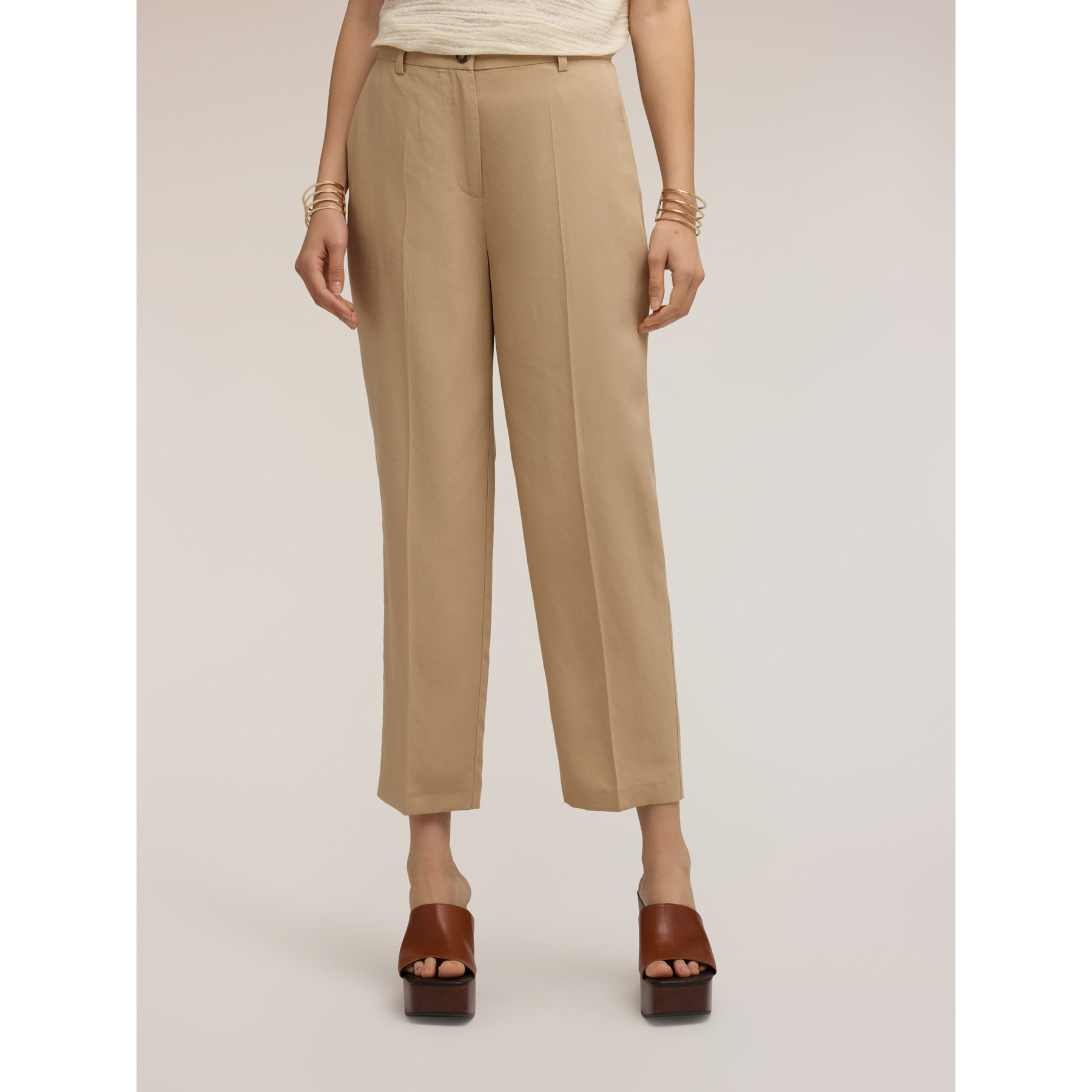 Motivi - Pantalones regular de lino mezcla lyocell - Beige