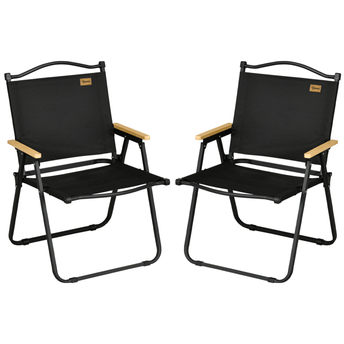 Pack de 2 Sillas Plegable de Camping Sillas de Camping Portátil con Reposabrazos y Estructura de Acero Silla para Pesca Jardín Terraza Negro