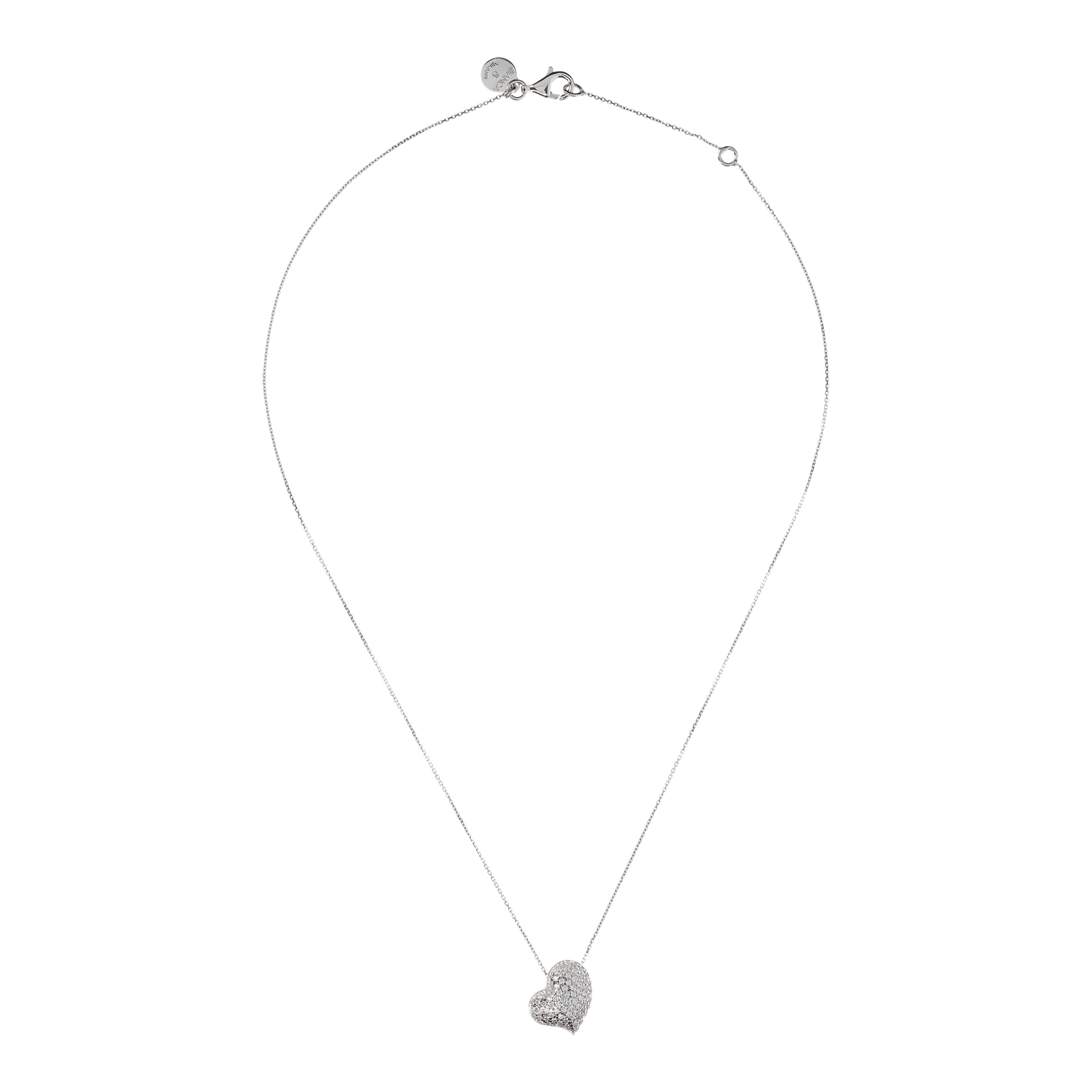 Collana in Argento 925 placcato Platino con Catena Rolo e Pendente Cuore Squadrato con Pavé in Cubic Zirconia