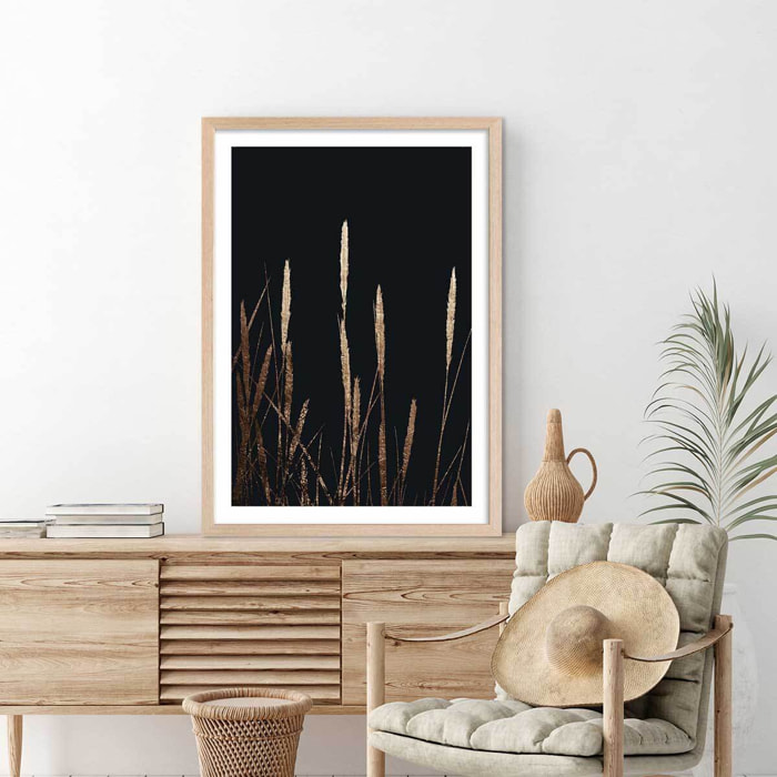 Poster blés dorés Affiche + cadre en bois - Chêne
