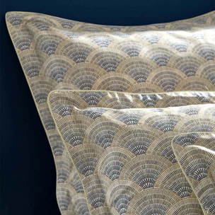 Taie d'oreiller satin de coton imprimé beige Eventails argile