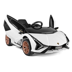 PLAYKIN Coche de batería 12V niños 3-8 años Lamborghini Sian White mando control remoto