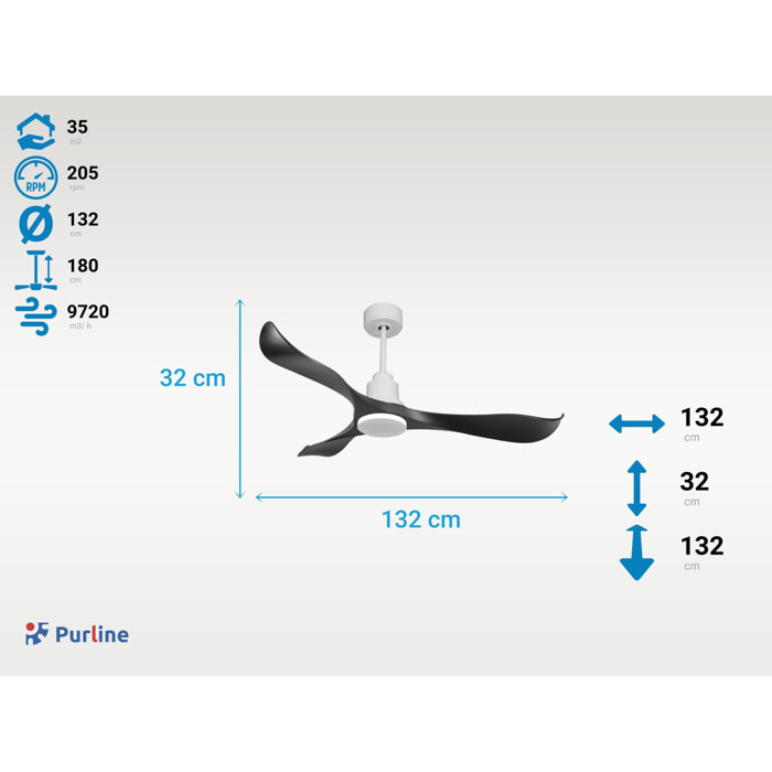 Ventilateur de plafond Réversible  Thermostat Wifi Moteur à courant continu Toits en pente Télécommande Adaptateur 2/3 Lames Hypersilence Mémoire Shopify Vendible (AUTOMATIQUE)