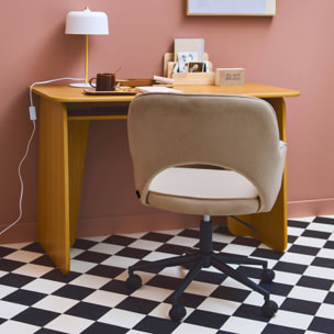 Chaise de bureau à roulettes velours côtelé beige L 60 x P 62 x H 89 / 99cm