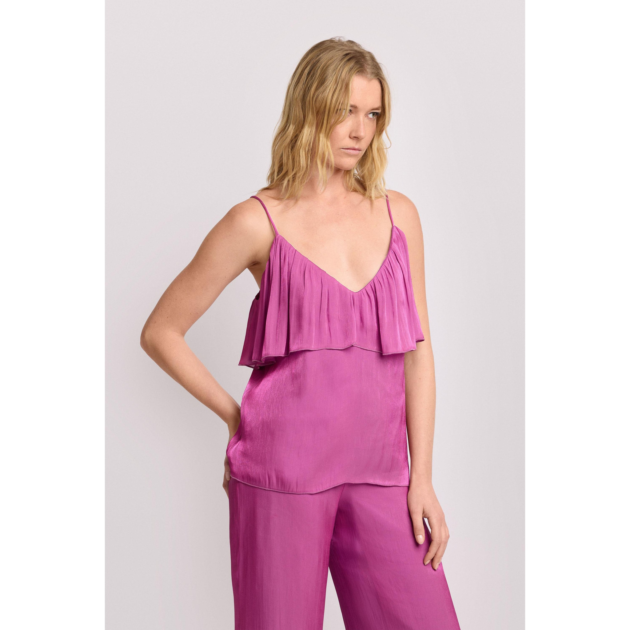 Kocca - Top con maxi volant Donna, Tinta unita, Scollo a V