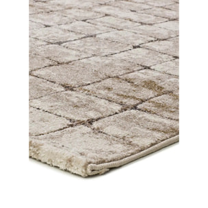 CERES Alfombra geométrica de pelo corto Crema y Marrón, varias medidas disponibles.