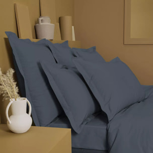 Drap housse b40 percale de coton uni bleu La percale francaise bleu