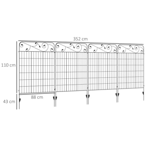 Vallas de Jardín Exterior de 4 Paneles 88x110 cm Vallas de Jardín Metálicas Vallas Decorativas con ángulo Ajustable para Patio Terraza Negro