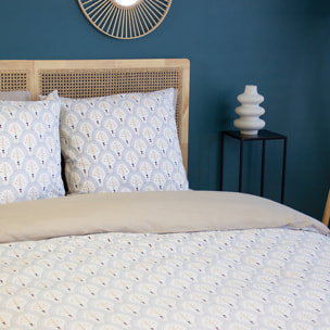 Parure housse de couette 100% coton motif art déco - blanc