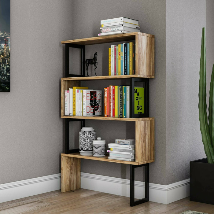 Libreria Haruto, Scaffale da ufficio, Mobile portalibri, Biblioteca, 80x22h128 cm, Noce