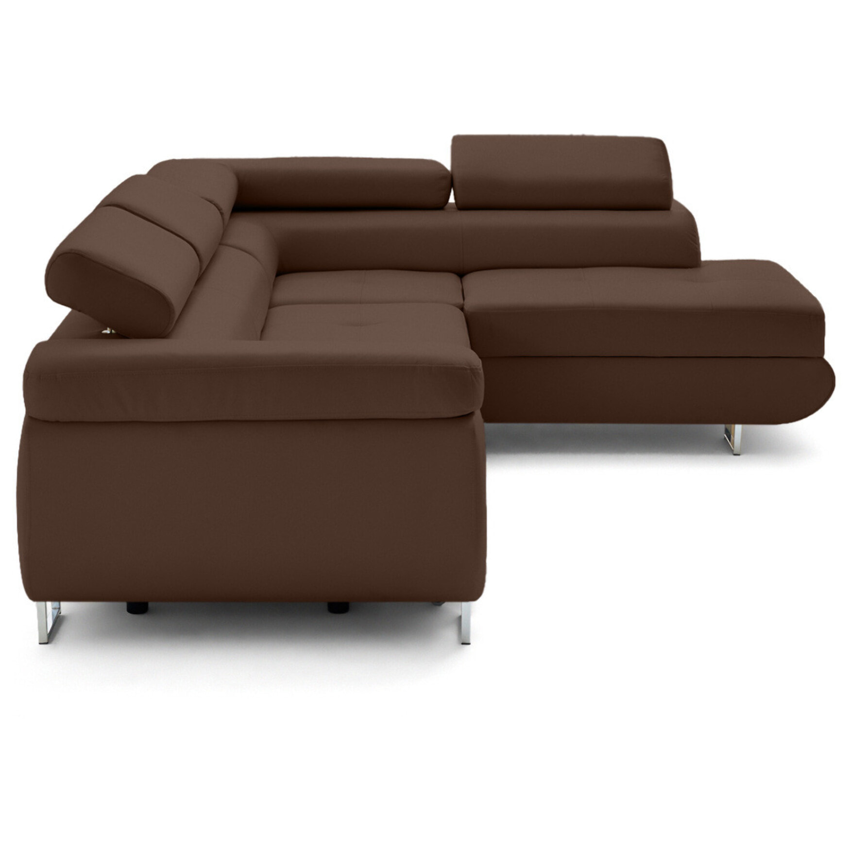 Zaria - canapé d'angle droit 5 places convertible avec coffre et têtières en simili - Marron