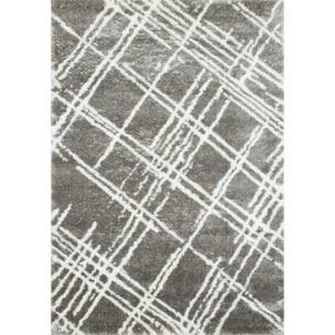 Oslo - tapis de salon moderne à poils longs avec motifs linéaires gris