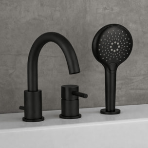 Mitigeur bain douche mécanique 3 trous + douchette 3 jets PAINI Cox noir mat