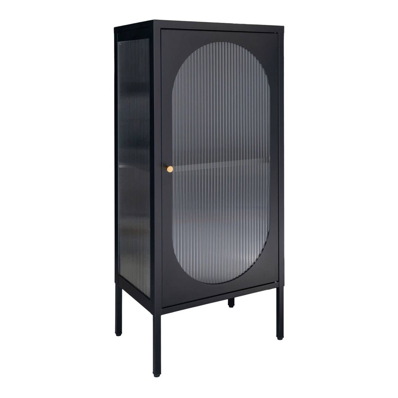 Adelaide Vetrina in Acciaio Nero con Porta in Vetro Rigato