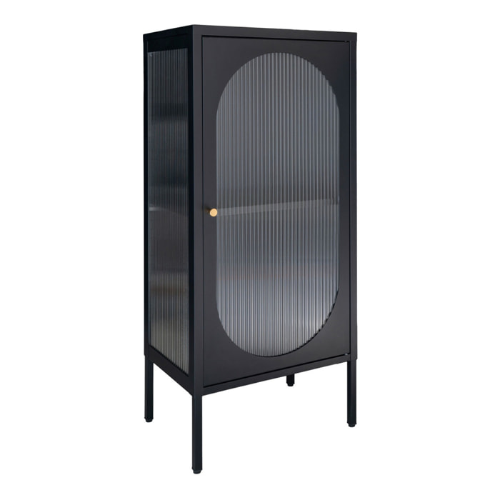 Adelaide Vetrina in Acciaio Nero con Porta in Vetro Rigato