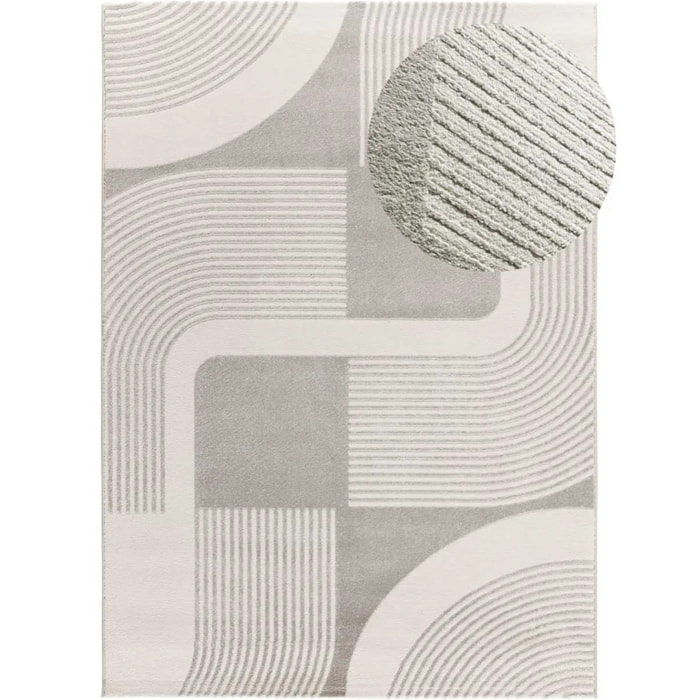 FLORA Alfombra geométrica con relieve en beige y gris, varias medidas disponibles