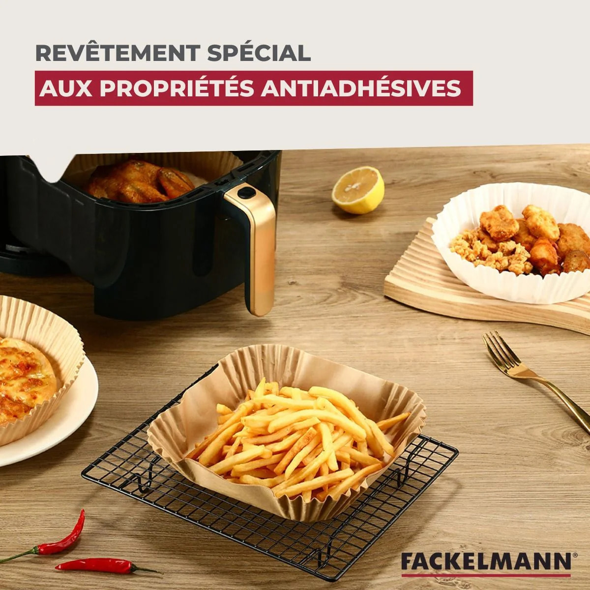 50 Moules en papier air fryer ronds Fackelmann
