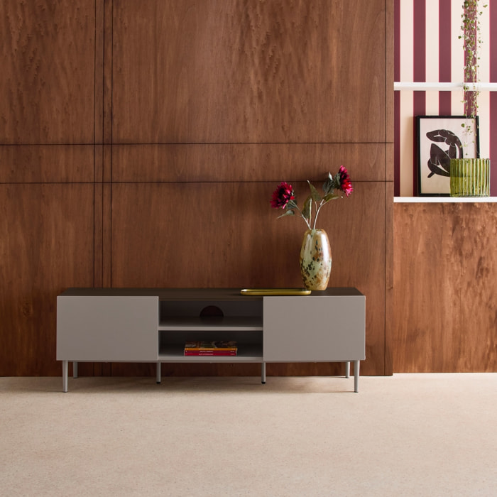 Meuble TV métal et décor bois 2 portes 140cm ASHTON