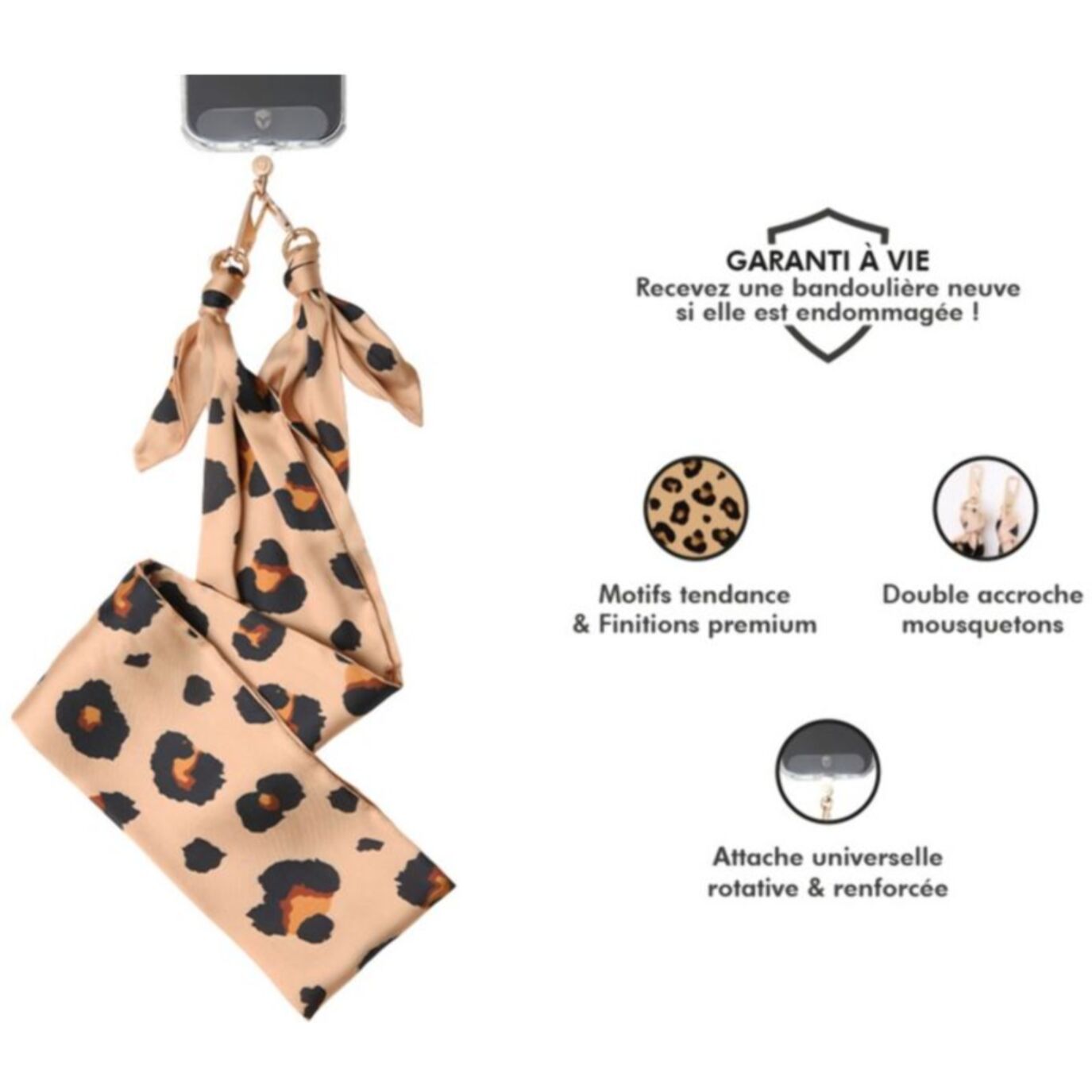 Bandoulière FORCE CASE Bandoulière foulard Léopard beige