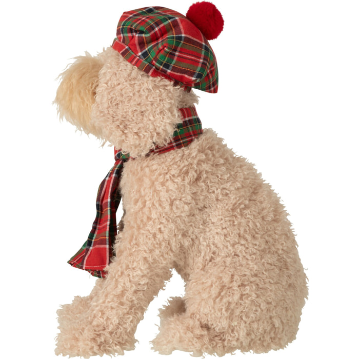 J-Line chien avec béret et foulard - tissu - beige/rouge Noël