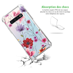 Coque Samsung Galaxy S10 Plus anti-choc souple angles renforcés transparente Fleurs Multicolores Evetane