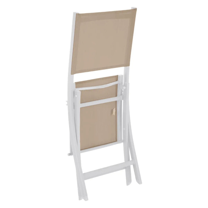 Lot de 4 chaises de jardin pliantes "Essentia" lin & blanc en aluminium traité époxy