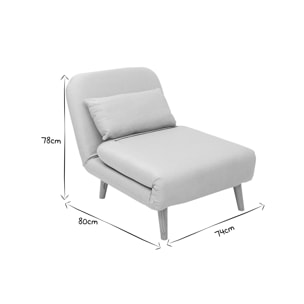 Fauteuil convertible scandinave en tissu gris clair et bois clair AMIKO