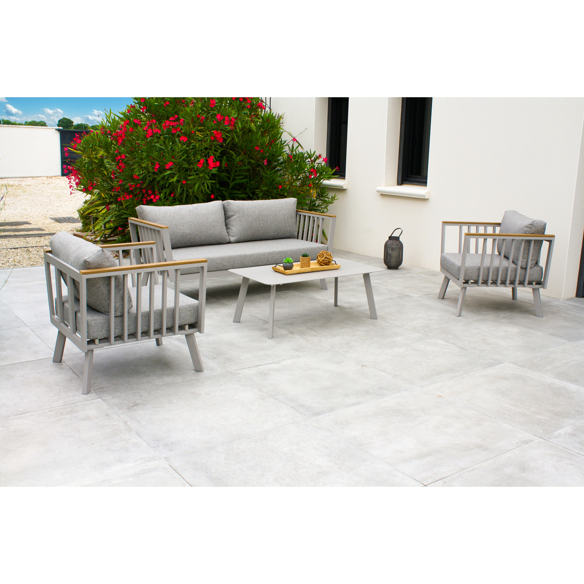 NAPOLI - Salon de jardin 5 places en aluminium gris