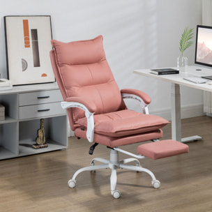 Fauteuil de bureau massant chauffant inclinable réglable repose-pieds rétractable microfibre rose