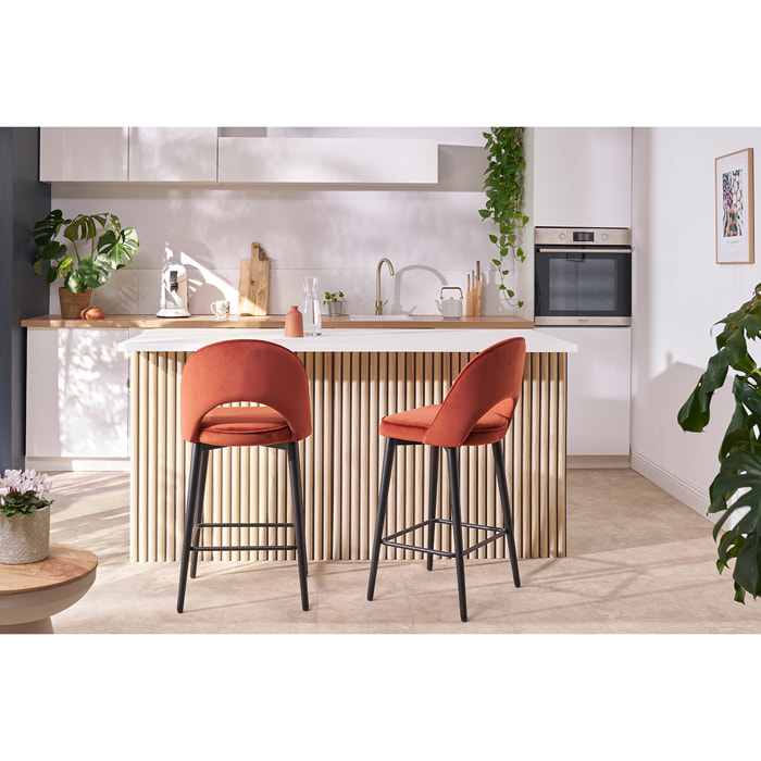 Tabouret de bar design en velours noir et métal H69 cm BELLEROSE