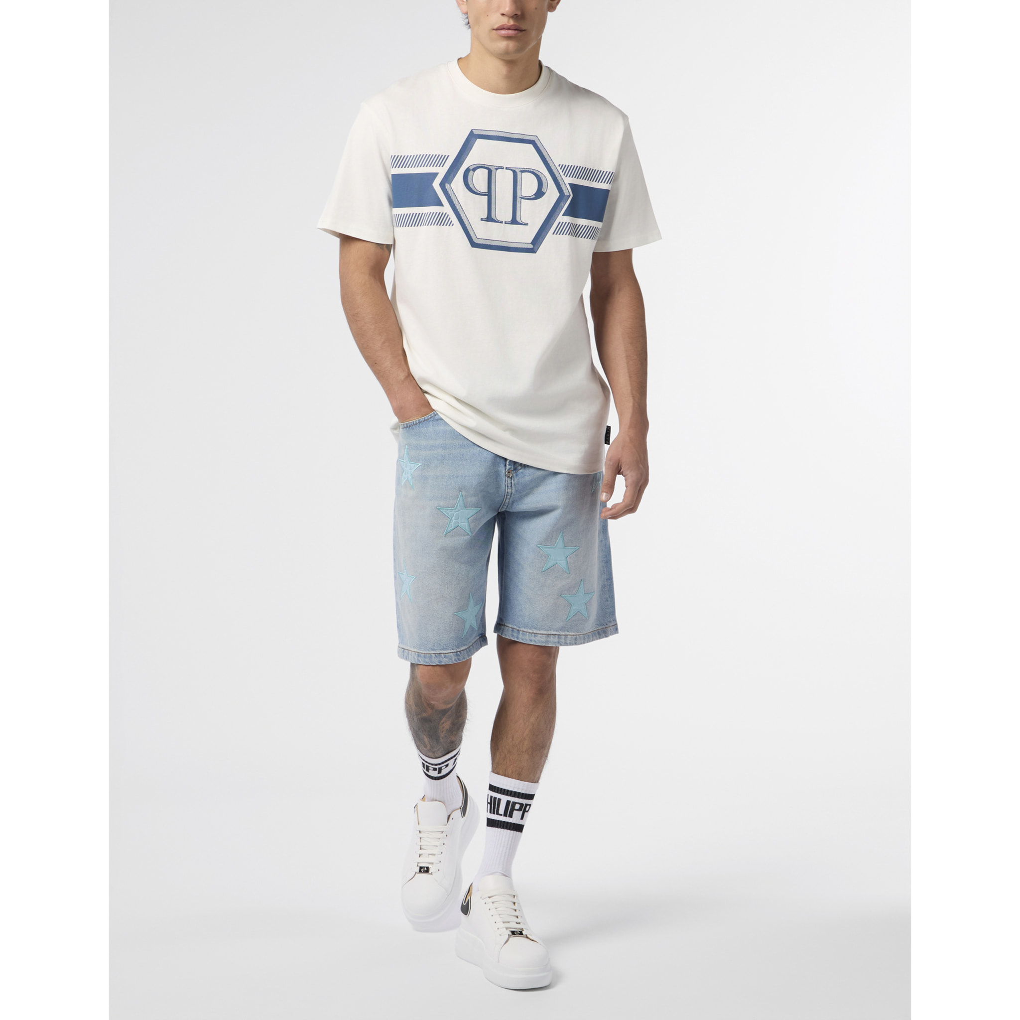 PHILIPP PLEIN Camiseta de cuello redondo y manga corta HEXAGON
