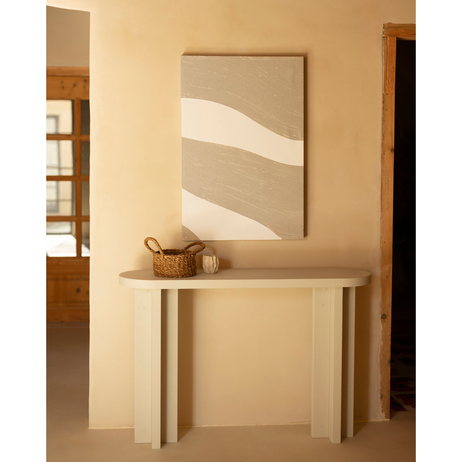 Cuadro beige y blanco decorativo sobre algodón con bastidor de madera pintado artesanalmente con pintura óleo de varias medidas